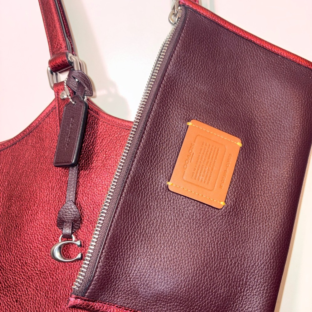 ✨ Coach Metallic Raspberry Day Tote & Matching Pouch Set ✨ C0869 - Picture 14 of 14